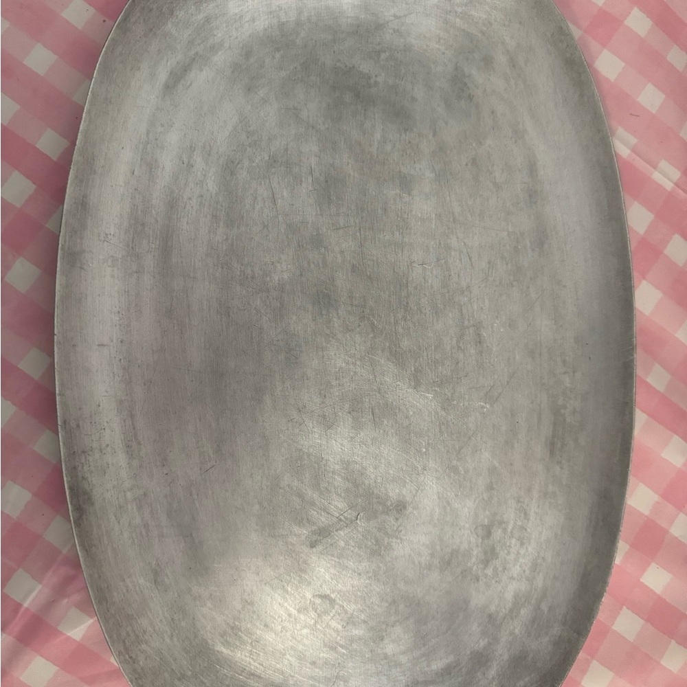 Large Oval Metal Pewter Serving Tray - Silver Finish